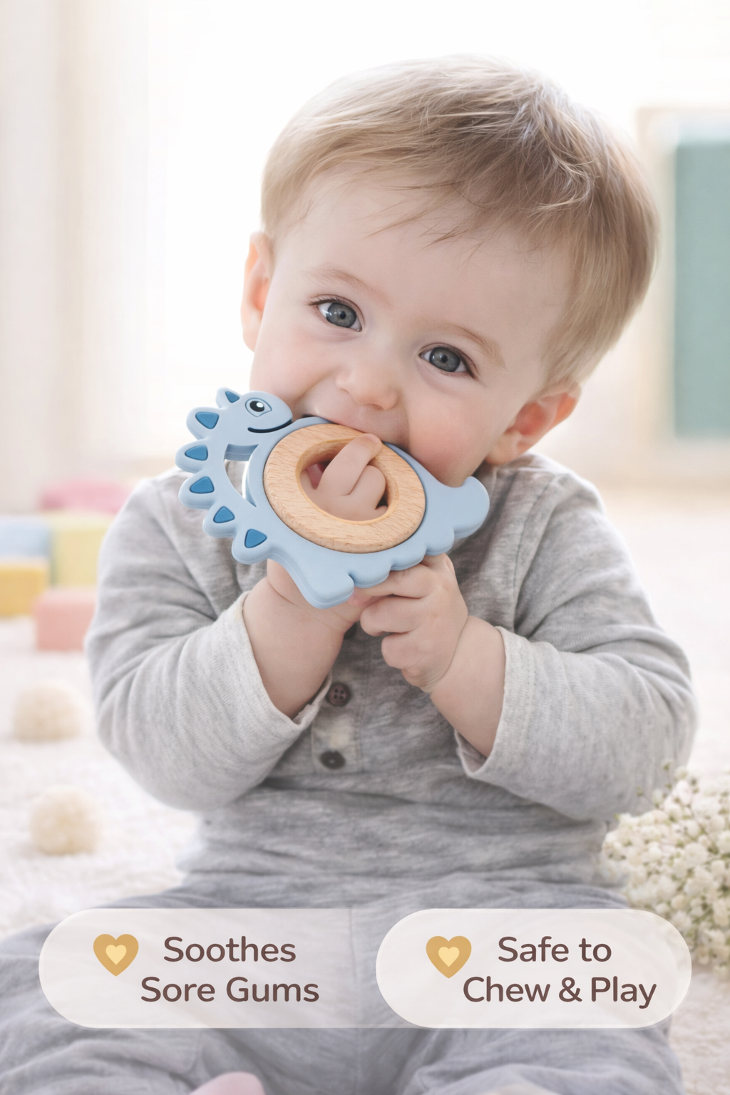 Dinosaur & Wooden  – Silicone Teething Ring