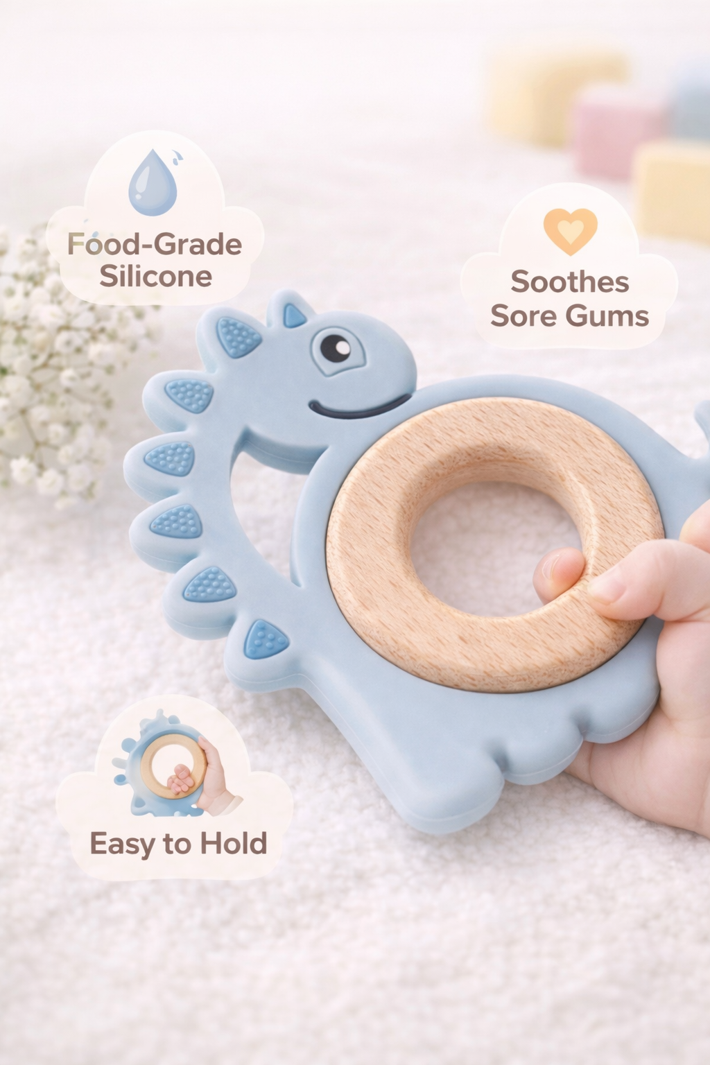 Dinosaur & Wooden  – Silicone Teething Ring